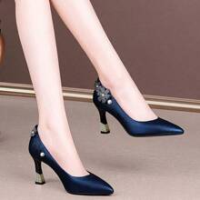 Blue Flower  Thick High Heel