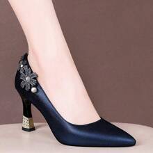 Blue Flower  Thick High Heel