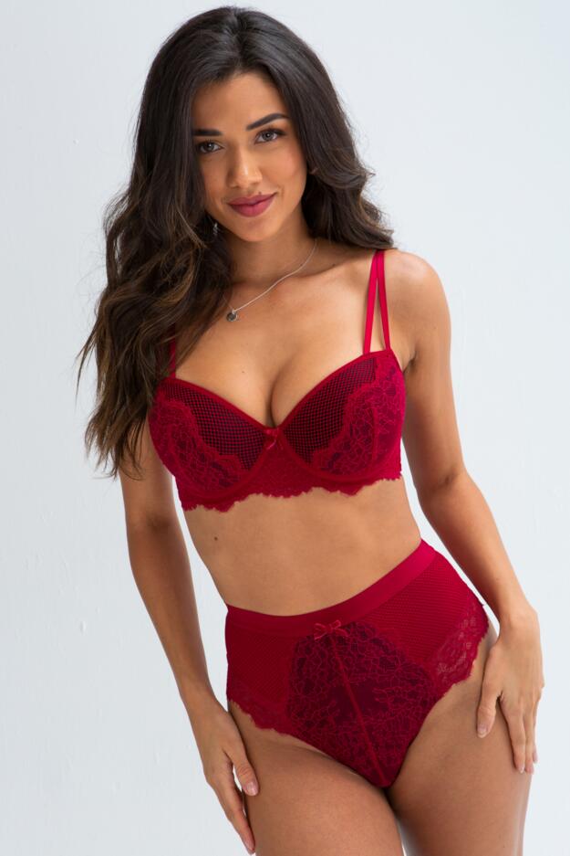 Dark Romance Padded Balconette Bra - Red/Black