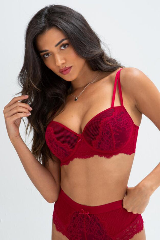 Dark Romance Padded Balconette Bra - Red/Black