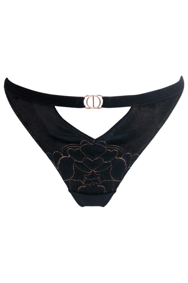 India Velvet Luxe Metallic Lace Thong - Black Lingeries