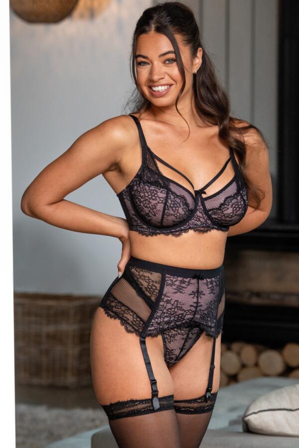 Dark Romance Padded Balconette Bra - Red/Black