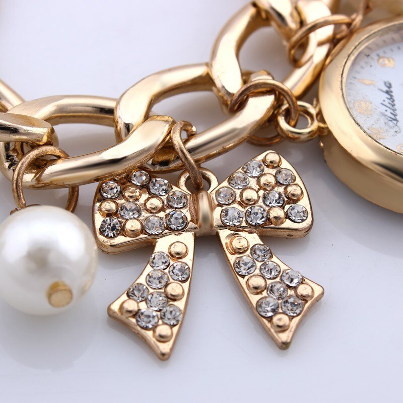 Golden Watch Pearls Bracelet