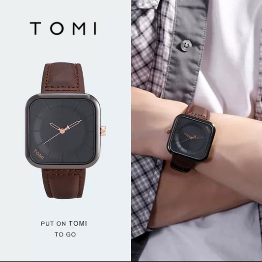 Tomi Brand Slim Luxury Leather Strap Wrist Watch