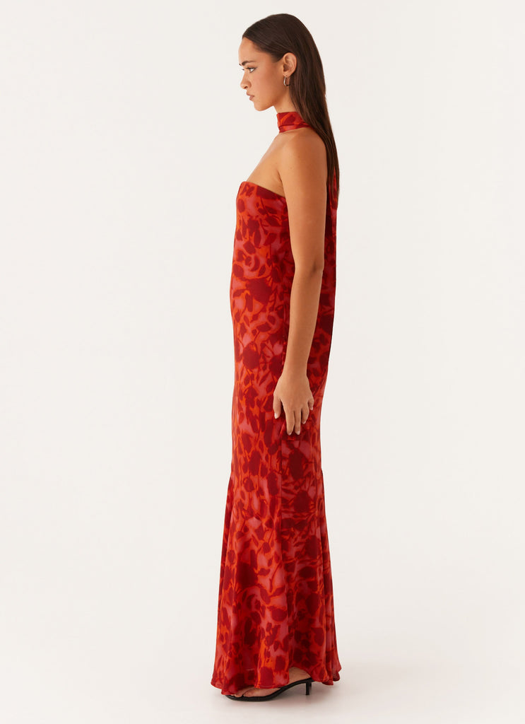 Deep Red Floral Maxi Dress