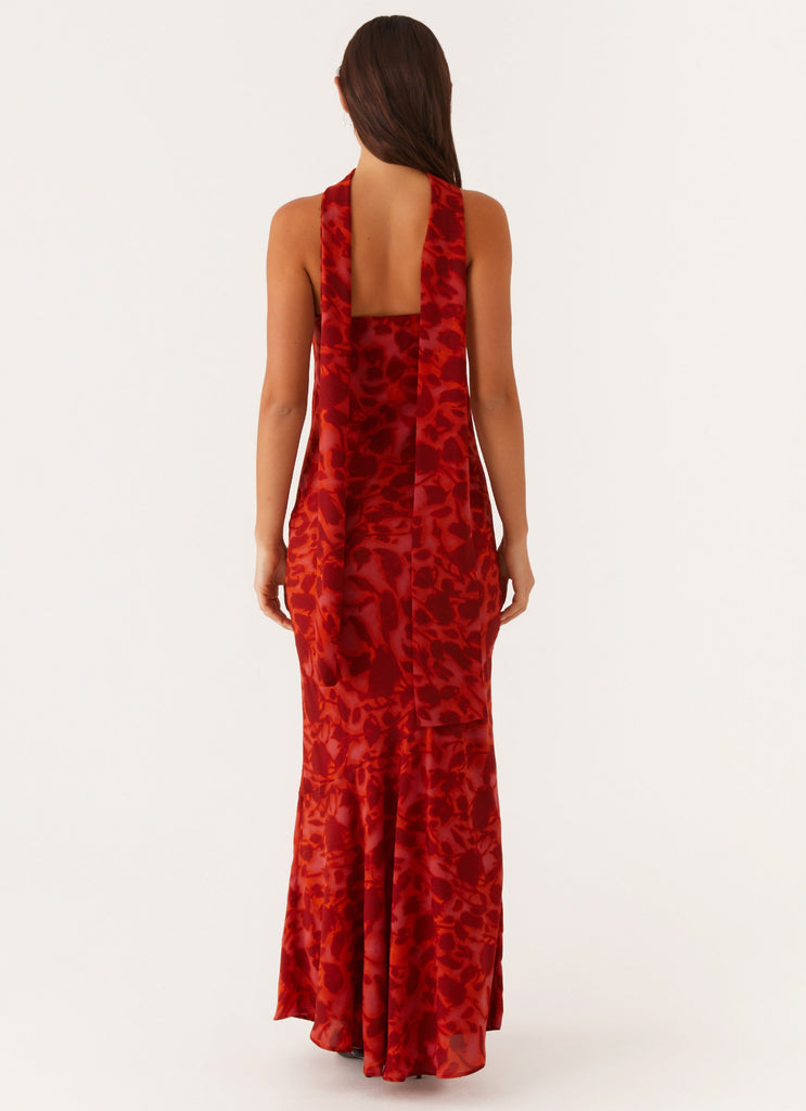 Deep Red Floral Maxi Dress