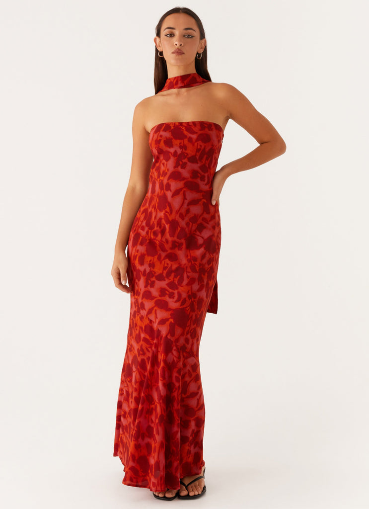 Deep Red Floral Maxi Dress